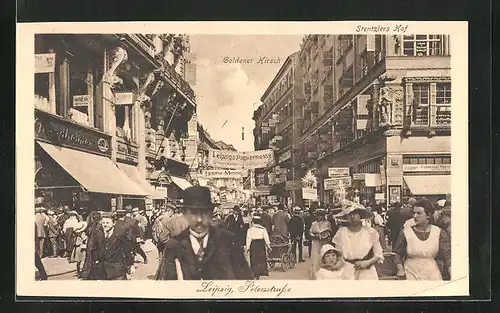 AK Leipziger Messe, Peterstrasse mit Goldener Hirsch und Stentzlers Hof