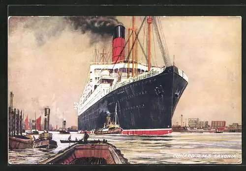 Künstler-AK Passagierschiff R.M.S. Saxonia im Hafen