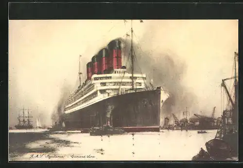 Künstler-AK Passagierschiff R.M.S. Aquitania im Hafen