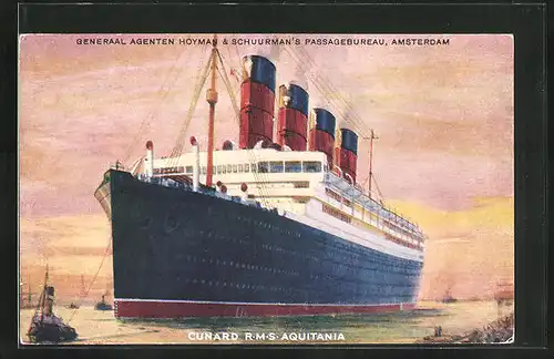 Künstler-AK Passagierschiff R.M.S. Aquitania im Hafen