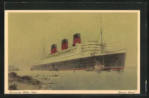 AK Passagierschiff R.M.S. Queen Mary bei der Hafenausfahrt