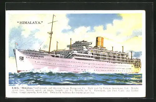 AK Passagierschiff R.M.S. Himalaya auf hoher See