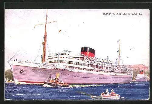 Künstler-AK Passagierschiff R.M.M.V. Athlone Castle bei der Hafenausfahrt