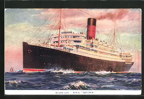 Künstler-AK Passagierschiff R.M.S. Scythia in voller Fahrt