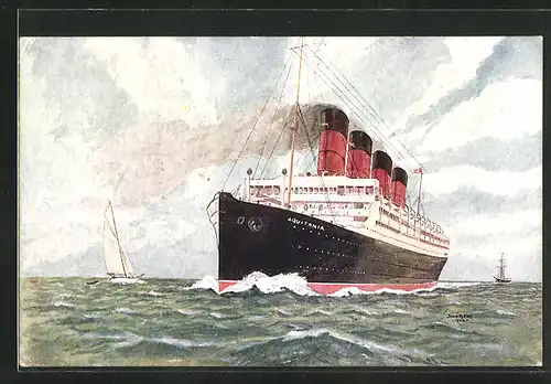 Künstler-AK Passagierschiff R.M.S. Aquitania bei voller Fahrt
