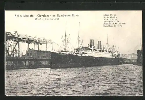 AK Schnelldampfer Cleveland im Hamburger Hafen