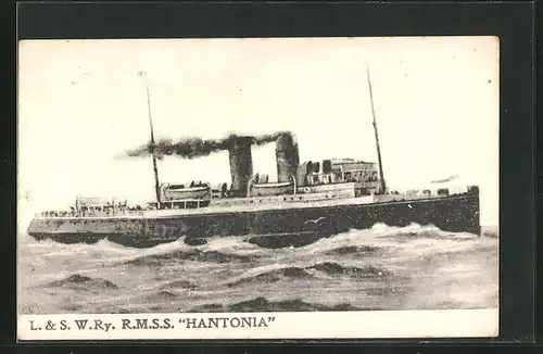 AK Passagierschiff R.M.S.S. Hantonia bei stürmischer See