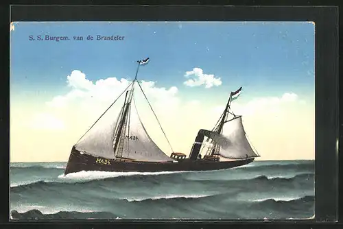 AK Passagierschiff S.S. Burgem. van de Brandeler bei stürmischer See