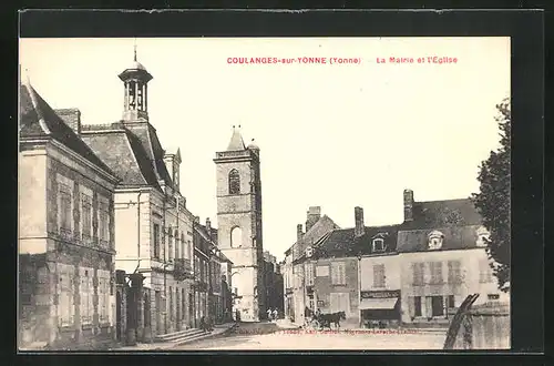 AK Coulanges-sur-Yonne, La Mairie et l`Èglise