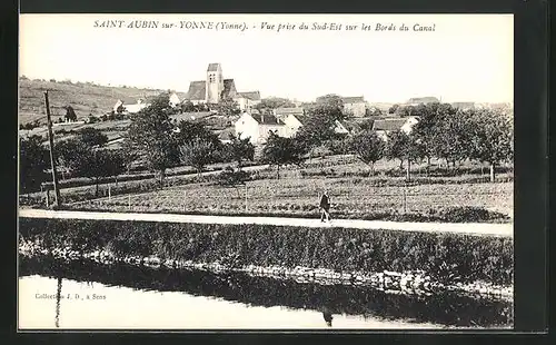 AK Saint-Aubin-sur-Yonne, Vue prise du Sud-Est sur les Bords du Canal