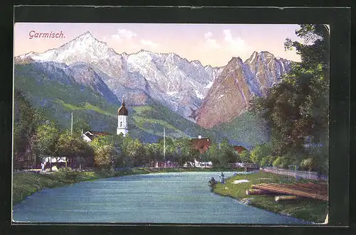 Künstler-AK Garmisch, Blick in die Berge