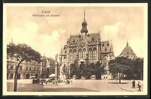 AK Erfurt, Fischmarkt mit Rathaus