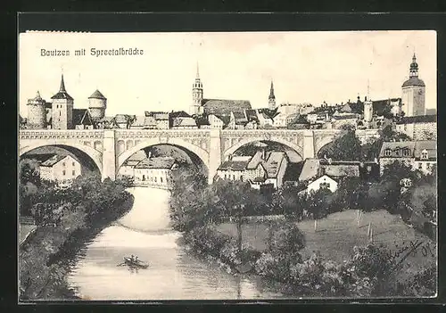 AK Bautzen, Ortsansicht mit Spreetalbrücke