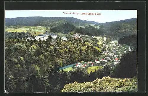 AK Schwarzburg, Gesamtansicht mit Anna-Louisen-Sitz aus der Vogelschau
