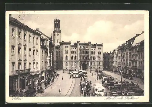 AK Zittau, Markt mit Rathaus