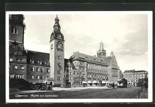 AK Chemnitz, Markt mit Denkmäler