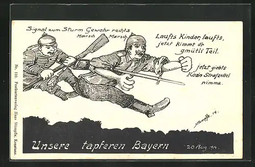 Künstler-AK Soldaten-unsere tapferen Bayern, Propaganda 1. Weltkrieg