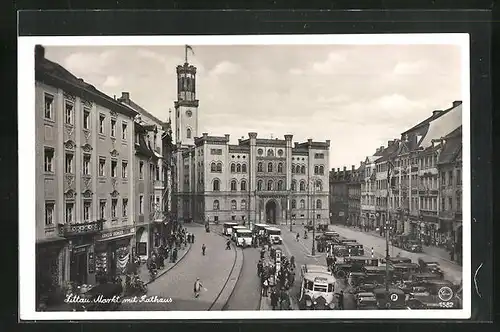 AK Zittau, Marktplatz mit Rathaus