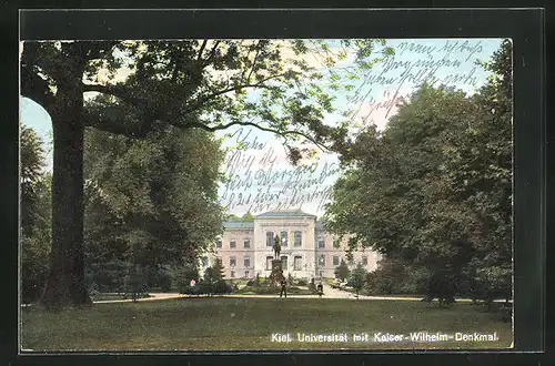 AK Kiel, Universität mit Kaiser-Wilhelm-Denkmal