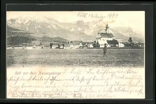 AK Söll, Panorama mit dem Kaisergebirge