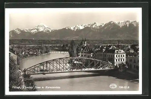 AK Villach, Drau und Karawanken