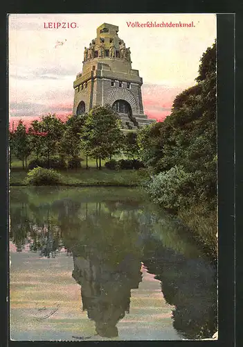 AK Leipzig, Völkerschlachtdenkmal, Blick vom Wasser