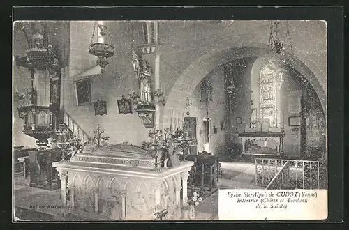 AK Cudot, Eglise Sainte-Alpais, Intérieur, Chasse et Tombea de la Sainte