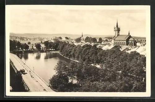 AK Policka, Panoramablick auf die Stadt