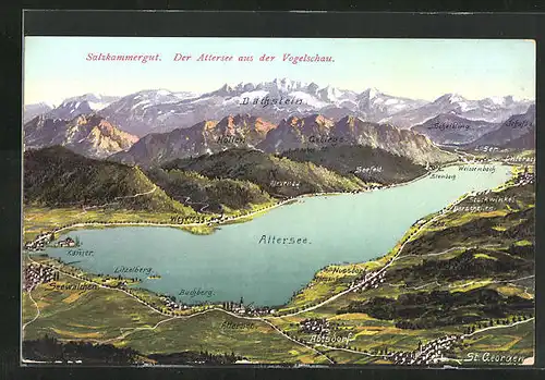 AK Attersee, Umgebung vom Attersee aus der Vogelschau