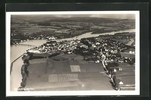 AK Schärding / Inn, Gesamtansicht vom Flugzeug aus, Fliegeraufnahme