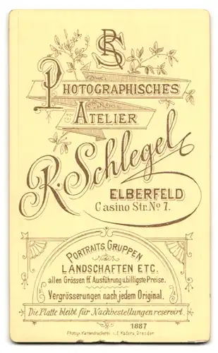 Fotografie R. Schlegel, Elberfeld, Casino Str. 7, Portrait bürgerliches Paar in modischer Kleidung