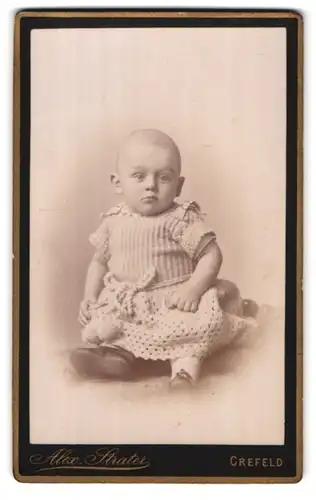 Fotografie Alex. Strater, Crefeld, Ostwall 152, Portrait süsses Kleinkind im Wollkleid