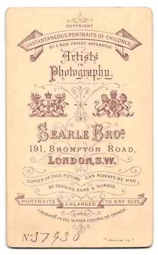 Fotografie Searle Bros., London, 191, Brompton Road, Portrait Dame in gerafftem Kleid