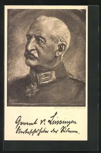 Künstler-AK Heerführer General von Linsingen, Oberbefehlshaber der Südarmee