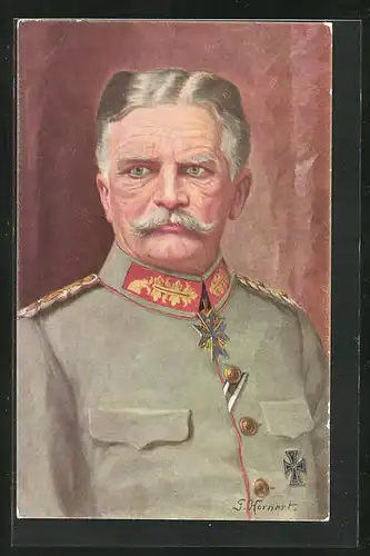 Künstler-AK General von Mackensen mit Pour le Merite an der Uniform