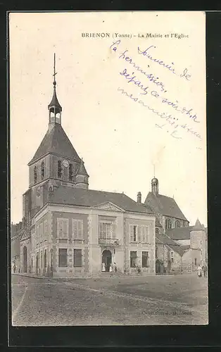 AK Brienon, Vue sur Mairie et Eglise