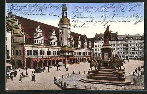 AK Leipzig, Altes Rathaus und Siegesdenkmal