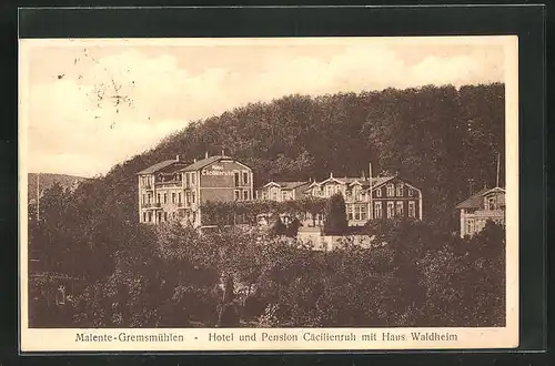 AK Malente-Gremsmühlen, Hotel-Pension Cäcilienruh mit Haus Waldheim