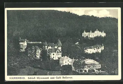 AK Marienbad, Schloss Miramonti und Cafe Bellevue