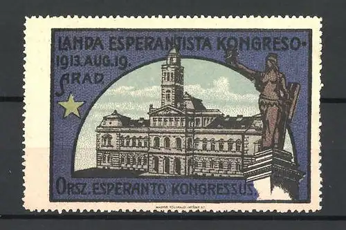 Reklamemarke Arad, Landa Esperantista Kongreso 1913, Orsz. Esperanto Kongressus, Gebäude und Denkmal