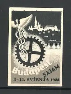 Reklamemarke Budapest, Sajam 1934, Messelogo und Stadtansicht