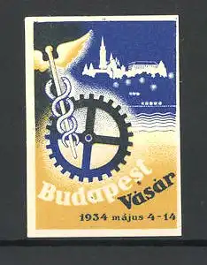 Reklamemarke Budapest, Vásár 1934, Messelogo und Stadtansicht