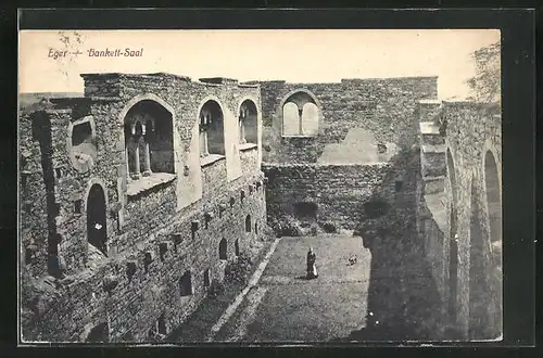 AK Eger, Ruine Bankett-Saal aus der Vogelschau