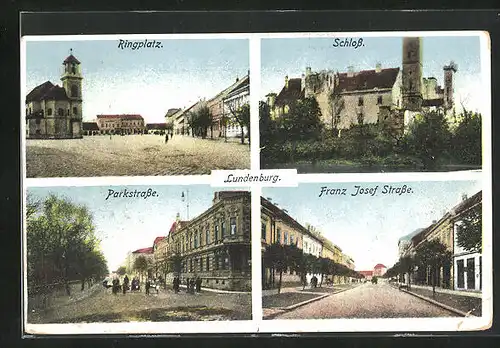 AK Lundenburg, Parkstrasse, Ringplatz, Schloss, Franz-Josef-Strasse