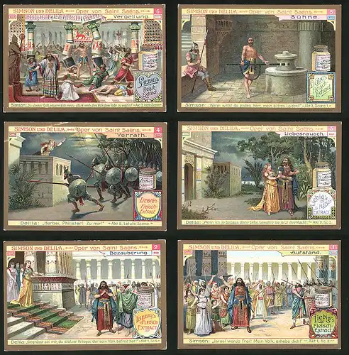6 Sammelbilder Liebig, Serie Nr.: 858, Simson und Delila - Oper von Saint Saens, Israel, Ritter