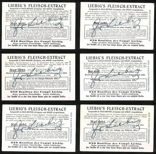 6 Sammelbilder Liebig, Serie Nr.: 865, Aus Shakespeare`s Leben, Theater, König