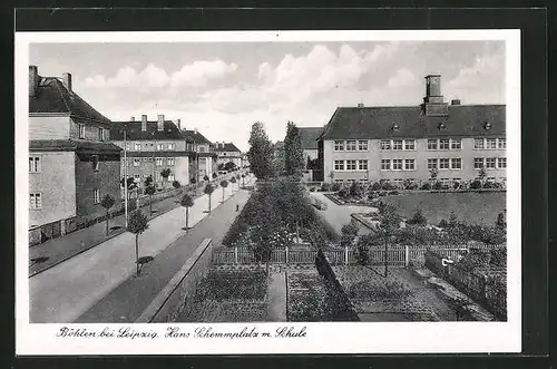 AK Böhlen bei Leipzig, Hans Schlemmplatz mit Schule