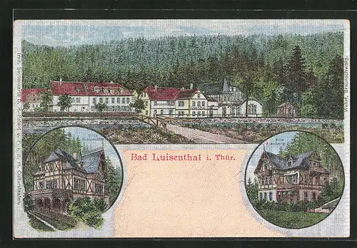 Seiden-Imitations-AK Bad Luisenthal i. Thür., Pension Villa Waldmühle & Villa Kienberg, Teilansicht