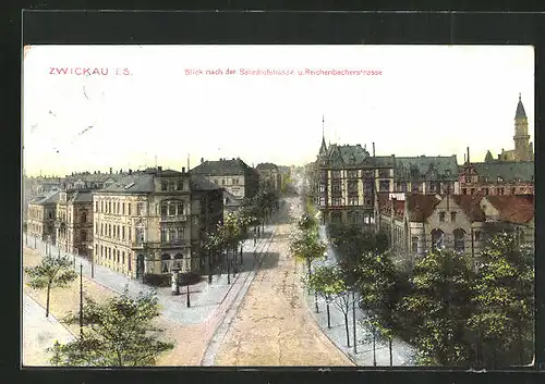 AK Zwickau i. Sa., Blick nach der Bahnhofstrasse und Reichenbacherstrasse