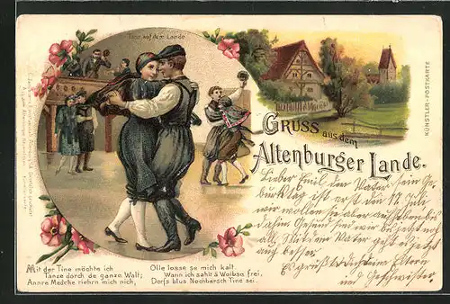 Lithographie Altenburg i. Sa., Tanz auf dem Lande